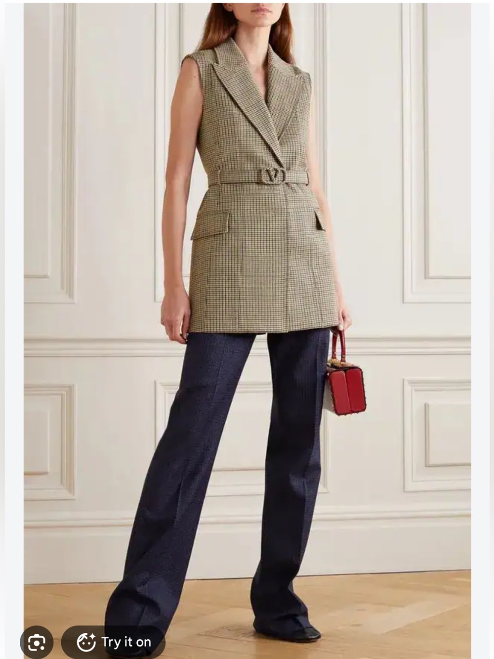 Valentino Garavani Belted Houndstooth Wool Vest - size 38 - like new